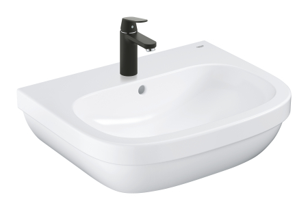 Lavoare pe blat - Pachet 3in1 lavoar Grohe 39642KW0, Euro Ceramic, 600 x 480 mm, pe perete, baterie Grohe neagra, sifon, evacuare, valve