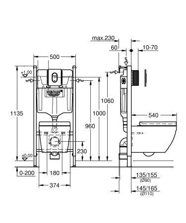 Pachet WC Grohe 39700000, 156 mm, 197 mm, 90, 110 mm, 480 mm, 540 mm, 374 mm, 2 moduri spalare, Lucios [1]