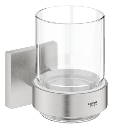 Suporturi si accesorii de baie - Pahar baie Grohe 41097DC0, Start Cube, pe perete, metal/sticla, mat, otel satinat