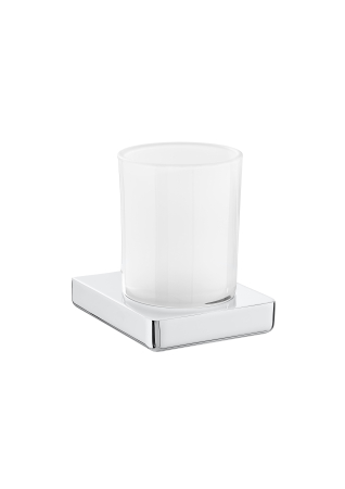 Accesorii baie - Pahar baie Roca A817021001, 2 orificii instalare, pe perete, metal, sticla, elemente fixare ascunse, Crom
