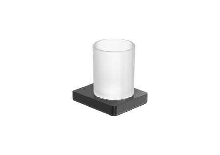 Accesorii baie - Pahar baie Roca A817021NM0, 2 orificii instalare, pe perete, metal, sticla, elemente fixare ascunse, Negru
