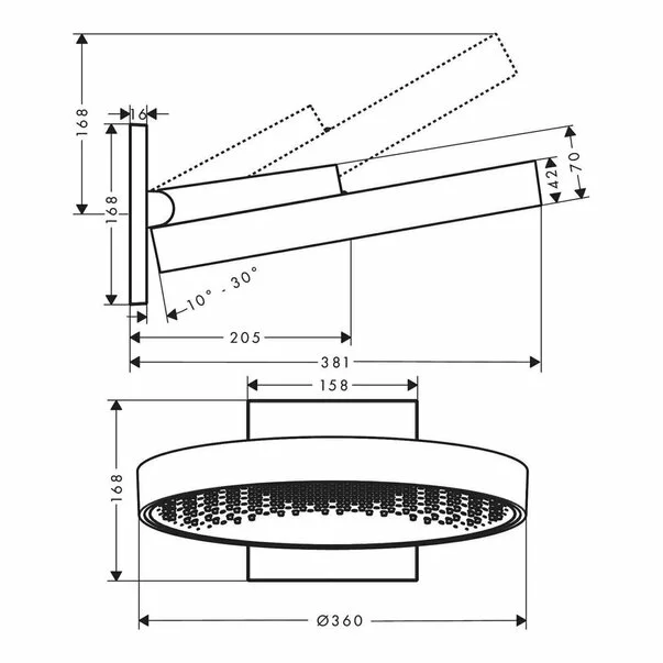 Palarie cu brat de dus Hansgrohe Rainfinity 360 crom lucios 1 functie [1]
