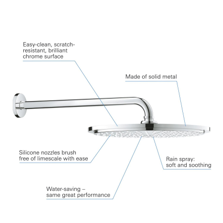 Palarie de dus Grohe 26066000, Dus fix Rainshower 310, montaj pe perete, diametru 310 mm, conexiune instalare 1/2, crom [6]