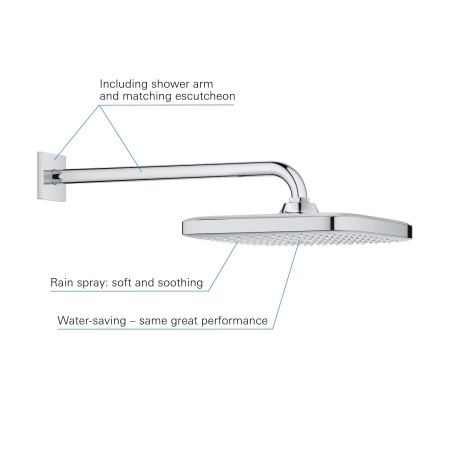 Palarie de dus Grohe 26682000, Dus fix Tempesta 250 Cube, montaj pe perete, pentru un dus confortabil zilnic, crom [10]