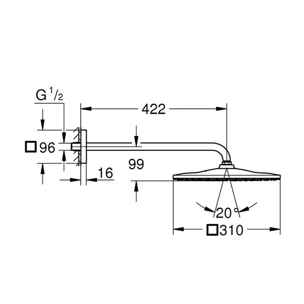 Palarie si brat de dus Grohe Rainshower Mono Cube 310 crom lucios 1 functie [3]