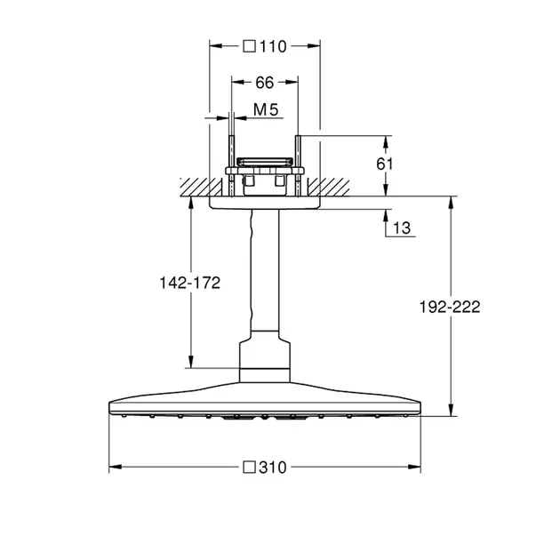 Palarie si brat de dus Grohe Rainshower Mono Cube 310 crom periat Supersteel 2 functii [1]