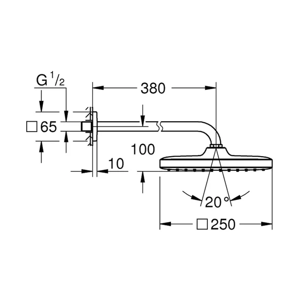 Palarie si brat de dus Grohe Tempesta 250 Cube patrata crom [1]