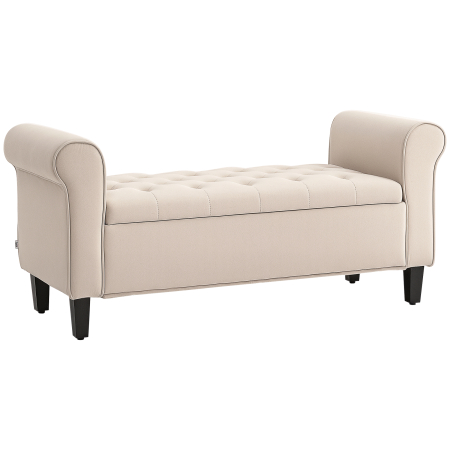 Living & hol -  Panca Fondo Letto in Tessuto Vellutato con Spazio Portaoggetti e Braccioli, 126x48.5x57 cm, Beige