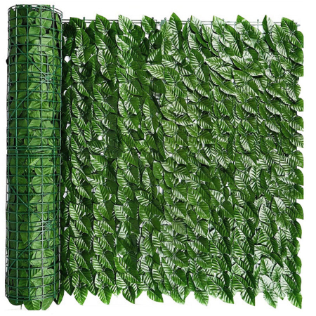 Paravan frunze artificiale pentru gard sau balcon, material PE rezistent UV, 50 cleme incluse, 100x300 cm, verde