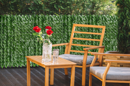 Paravan frunze artificiale pentru gard sau balcon, material PE rezistent UV, 50 cleme incluse, 100x300 cm, verde [3]