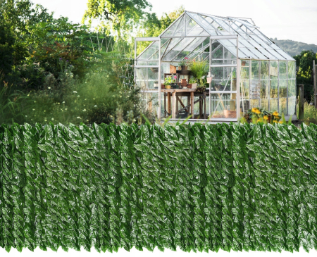 Paravan frunze artificiale pentru gard sau balcon, material PE rezistent UV, 50 cleme incluse, 100x300 cm, verde [2]