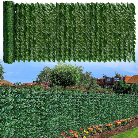 Paravan frunze artificiale pentru gard sau balcon, material PE rezistent UV, 50 cleme incluse, 100x300 cm, verde [11]