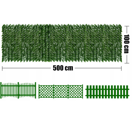 Panou paravan cu frunze artificiale pentru gard sau balcon, 100x500cm, verde [14]