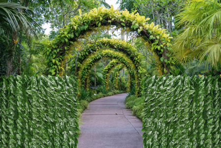 Panou paravan cu frunze artificiale pentru gard sau balcon, 100x500cm, verde [12]