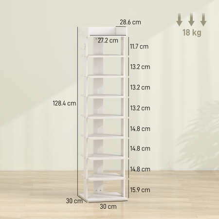  Pantofar 9 niveluri organizator din lemn pentru pantofi cu raft superior si 2 carlige, pentru hol, Alb [2]