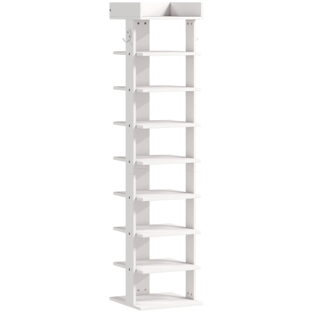 Living & hol -  Pantofar 9 niveluri organizator din lemn pentru pantofi cu raft superior si 2 carlige, pentru hol, Alb