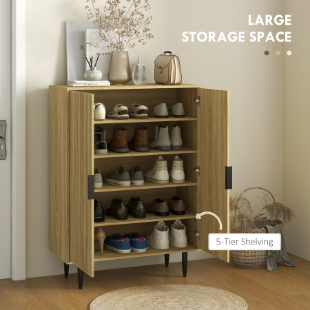  Pantofar Compact pentru 15 Perechi de Pantofi, cu 4 Rafturi Reglabile, 80x38x110cm, Stejar [3]