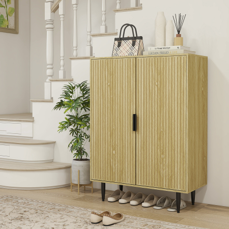  Pantofar Compact pentru 15 Perechi de Pantofi, cu 4 Rafturi Reglabile, 80x38x110cm, Stejar [1]