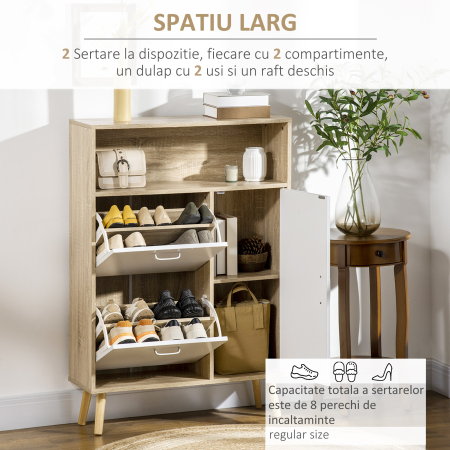  Pantofar cu 2 usi rabatabile si dulap, reglabil, natural, alb [3]