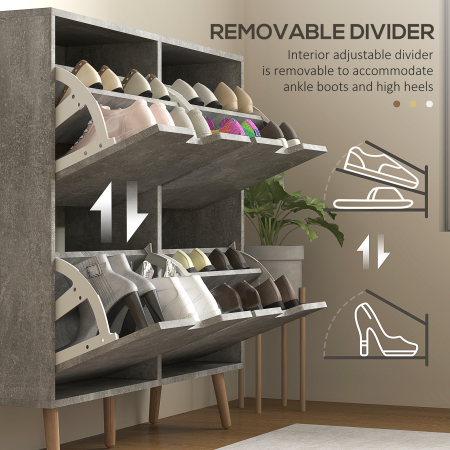  Pantofar cu 4 Sertare Rabatabile pe 2 Niveluri pentru 16 Perechi de Pantofi, 95x26x95 cm, Gri [5]