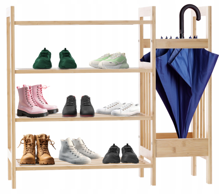 Pantofar din bambus cu 4 rafturi, suport de umbrele, 74x28x66cm, natur [4]