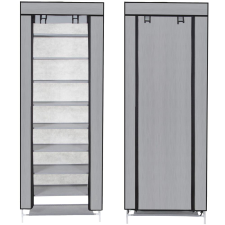 Pantofar din material textil, portabil, cu rafturi, 60x28x168cm, gri [16]