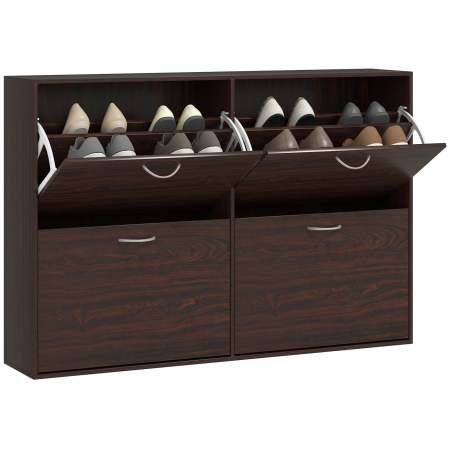 Living & hol -  Pantofar Economisire Spatiu pentru 24 de Perechi, cu Rafturi Reglabile si 4 Sertare, din Lemn, 120x24x81cm, Maro