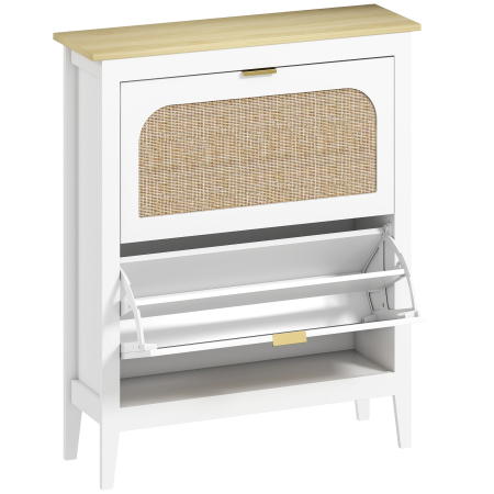 Living & hol -  Pantofar Slim Stil Boho cu 2 Sertare Rabatabile pentru 14 Perechi de Pantofi, 80x24x95,5 cm, Alb