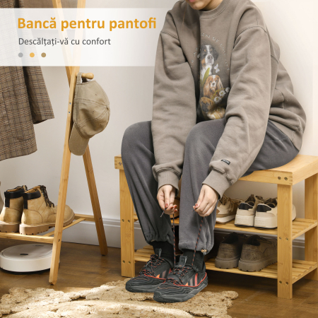  Pantofar tip Bancuta pentru Hol cu 3 Niveluri, 70x28x45 cm, Lemn natural [4]