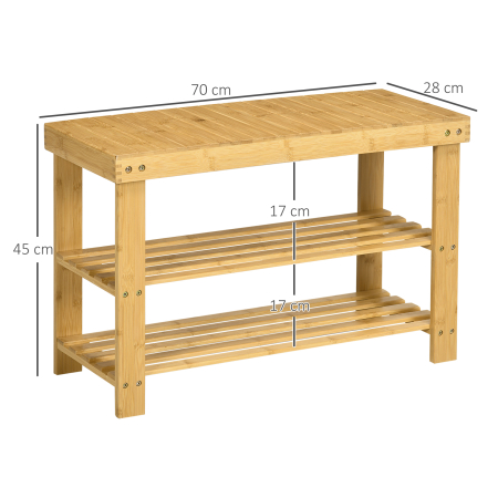  Pantofar tip Bancuta pentru Hol cu 3 Niveluri, 70x28x45 cm, Lemn natural [2]