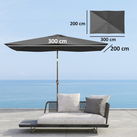  Panza de Schimb pentru Umbrela Dreptunghiulara 3x2 m cu 6 Spite, Poliester Anti-UV 50+, Gri [2]