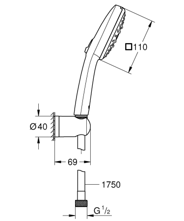 Para de dus Grohe 26176001, 110 mm, 1.75 m, 221 mm, 3 functii, 1/2 racord, sistem anticalcar, universal, Crom [7]