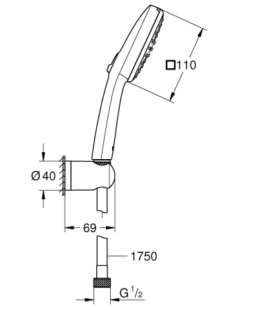 Para de dus Grohe 26399001, 110 mm, 1.75 m, 211 mm, 2 functii, 1/2 racord, sistem anticalcar, universal, Crom [8]