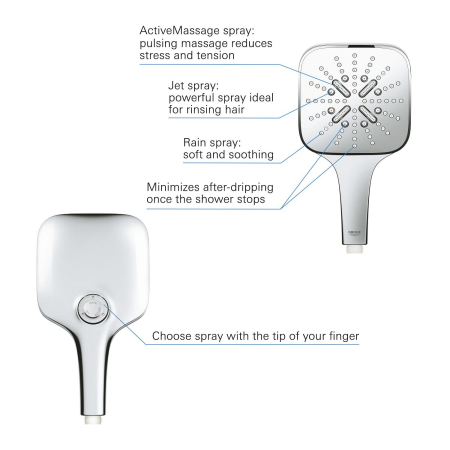 Para de dus Grohe 26582000, SmartActive Cube, diametru 130 mm, 3 functii, montaj universal, racord 1/2'', crom [4]