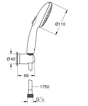 Para de dus Grohe 26769001, 110 mm, 1.75 m, 211 mm, 3 functii, 1/2 racord, sistem anticalcar, universal, Crom [9]