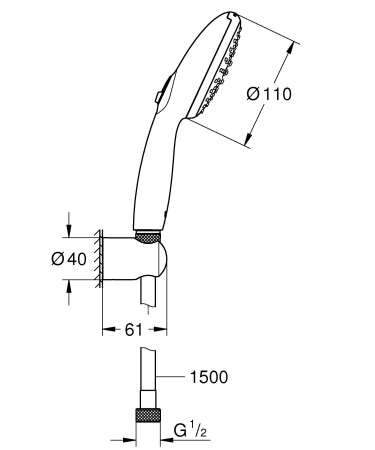 Para de dus Grohe 26919003, 110 mm, 1.5 m, 211 mm, 2 functii, 1/2 racord, sistem anticalcar, universal, Crom [6]