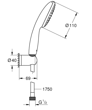 Para de dus Grohe 27944001, 110 mm, 1.75 m, 211 mm, 1 functii, 1/2 racord, sistem anticalcar, universal, Crom [6]