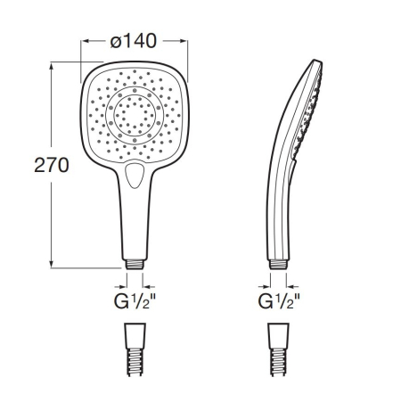 Para dus Roca A5B1110C00, 140 mm, 270 mm, 3 functii, 1/2 racord, sistem anticalcar, universal, abs, Crom [2]