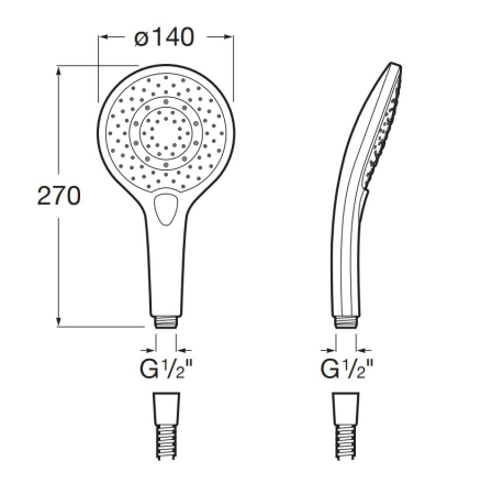Para dus Roca A5B1111C00, 140 mm, 270 mm, 3 functii, 1/2 racord, sistem anticalcar, universal, abs, Crom [2]