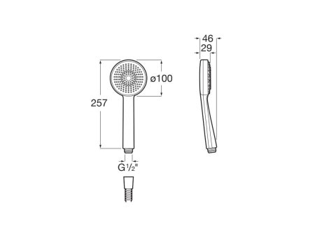 Para dus Roca A5B8113B00, 100 mm, 257 mm, 3 functii, 1/2 racord, sistem anticalcar, universal, abs, Alb [1]