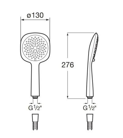 Para dus Roca A5B9108C00, 130 mm, 276 mm, 2 functii, 1/2 racord, sistem anticalcar, universal, abs, Crom [2]