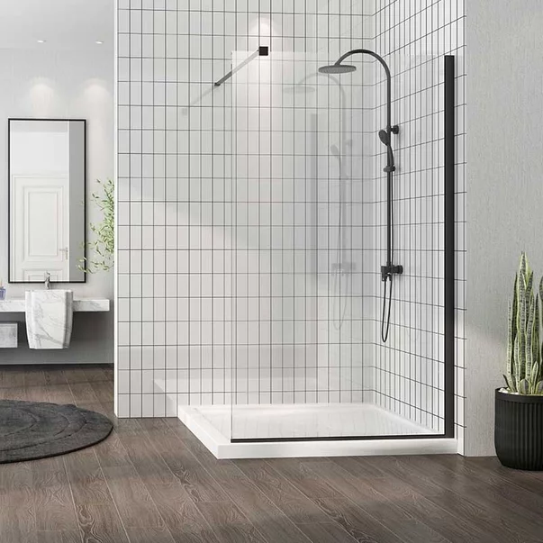 Paravane de dus Walk-In - Paravan de dus tip Walk-in Mediterraneo Foxy 100x200 cm profil negru mat Easy Clean