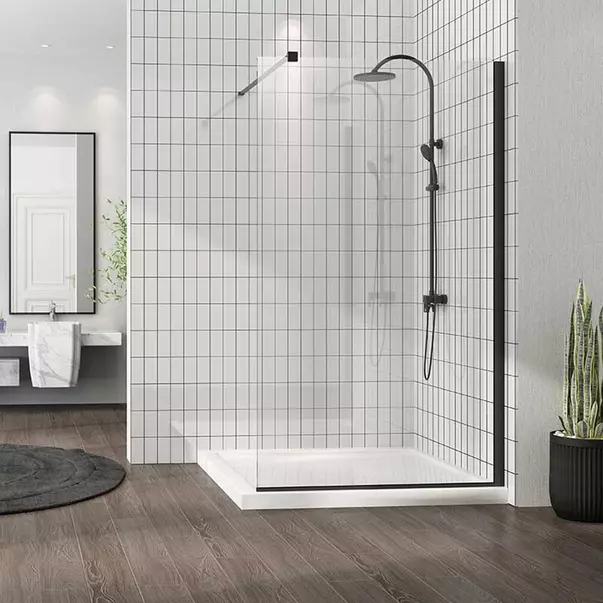 Paravane de dus Walk-In - Paravan de dus tip Walk-in Mediterraneo Foxy Black 80x200 cm profil negru mat Easy Clean