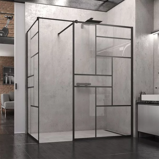 Paravan de dus tip Walk-in SanSwiss Easy STR4P Loft 73 negru mat 100x200 cm sticla securizata 8 mm [3]