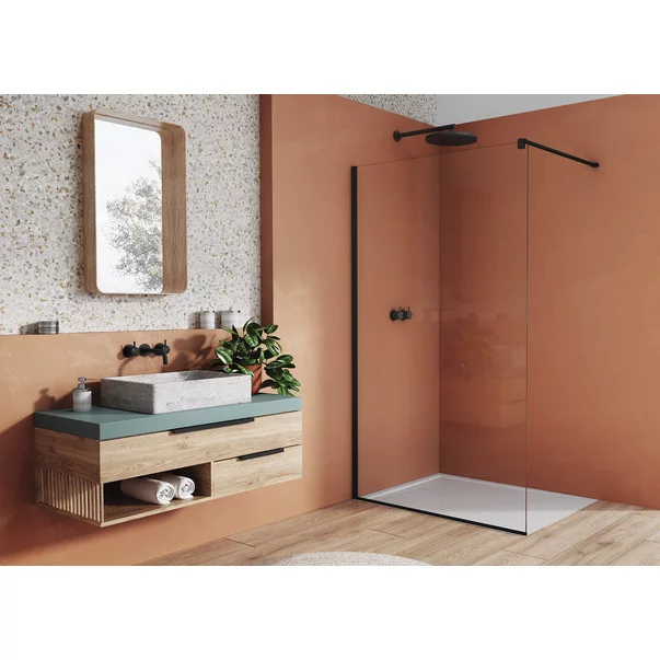 Paravan de dus tip Walk-in SanSwiss Easy STR4P negru mat 140x200 cm sticla securizata 8 mm [1]