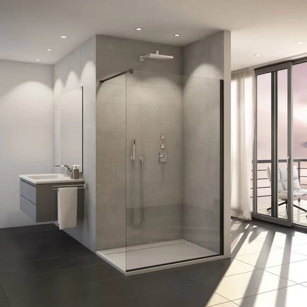 Baie - Paravan de dus tip Walk-in SanSwiss Easy STR4P negru mat 140x200 cm sticla securizata 8 mm