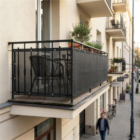 Paravan plasa umbrire pentru balustrada balcon, 95% umbrire, impermeabila, 500x100 cm, antracit [8]