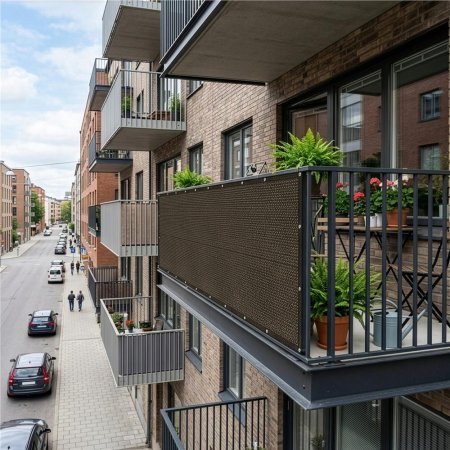Paravan plasa umbrire pentru balustrada balcon, 95% umbrire, impermeabila, 500x100 cm, maro [3]