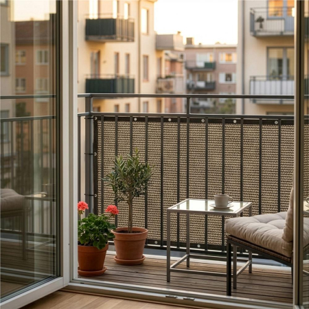 Paravan plasa umbrire pentru balustrada balcon, 95% umbrire, impermeabila, 500x100 cm, maro [2]