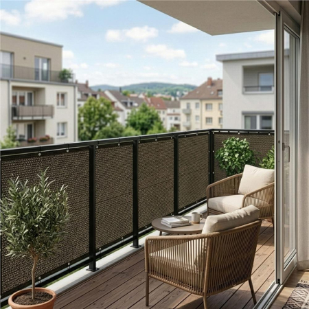 Paravan plasa umbrire pentru balustrada balcon, 95% umbrire, impermeabila, 500x100 cm, maro [26]